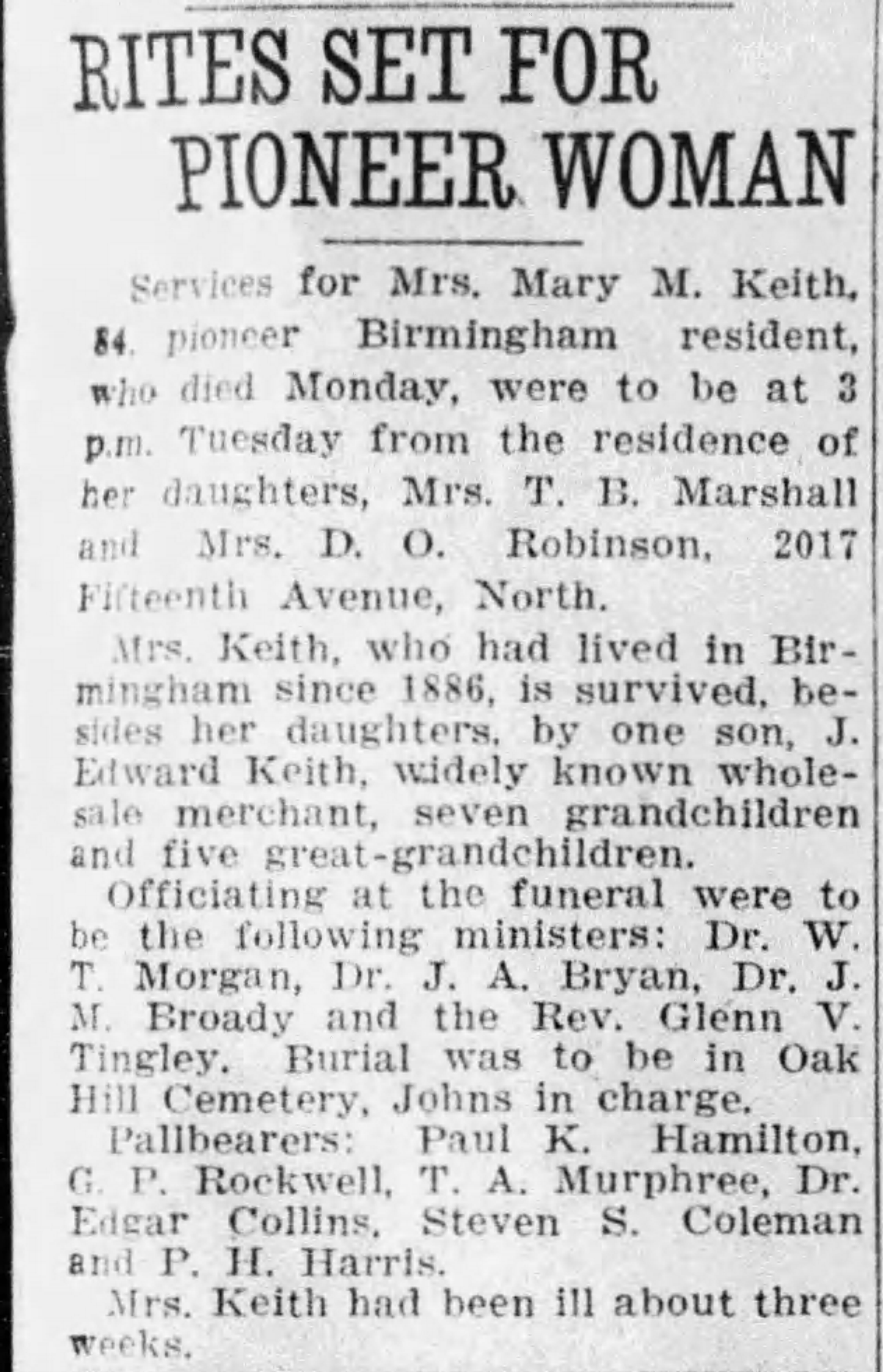 Mary M. Keith obituary